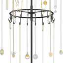iDavosic.ly 2 Tier Rotating Necklace Holder Organizer with 42 Hooks, Adjustable Metal Bracelet Display Stand Rack, Extra Tall Keychain Spinning Tree Tower for Women, Black