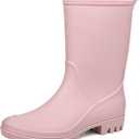 DKSUKO Women's Mid-Calf Rain Boots Garden Boots Waterproof Rubber Boots (7, Pink)