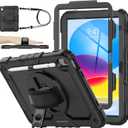 SEYMAC stock Case for iPad (A16) 11th/10th Generation 11''/10.9'' 2025/2022, Full-Body Drop Protection Case with Screen Protector &360 Rotate Hand Strap/Stand, Black