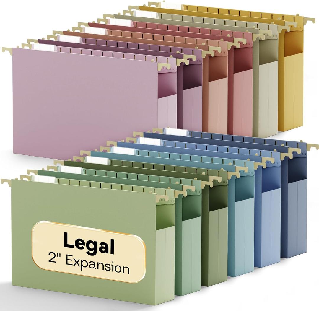 Legal Size Hanging File Folders Extra Capacity,12 Pack Plastic 2" Expandable Hang Folder with Tabs,Hanging File Organizer for File Frame/File Box/File Drawers,Sturdy Folders for Filing Cabinet