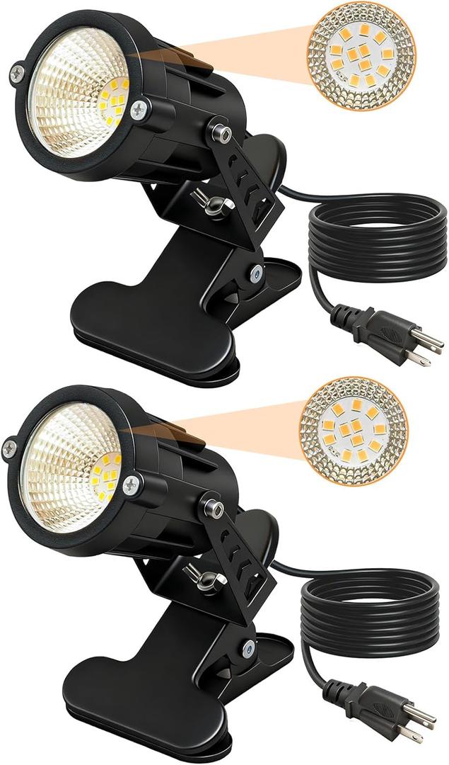 TAYSING Dusk to Dawn Outdoor Landscape Spot Lights with Clip, 9W 800LM Plug in Spotlight, 3000K Warm White, IP66 Waterproof with 5FT Cord for Garden Tree Flag Pathway Patio, 2 Pack