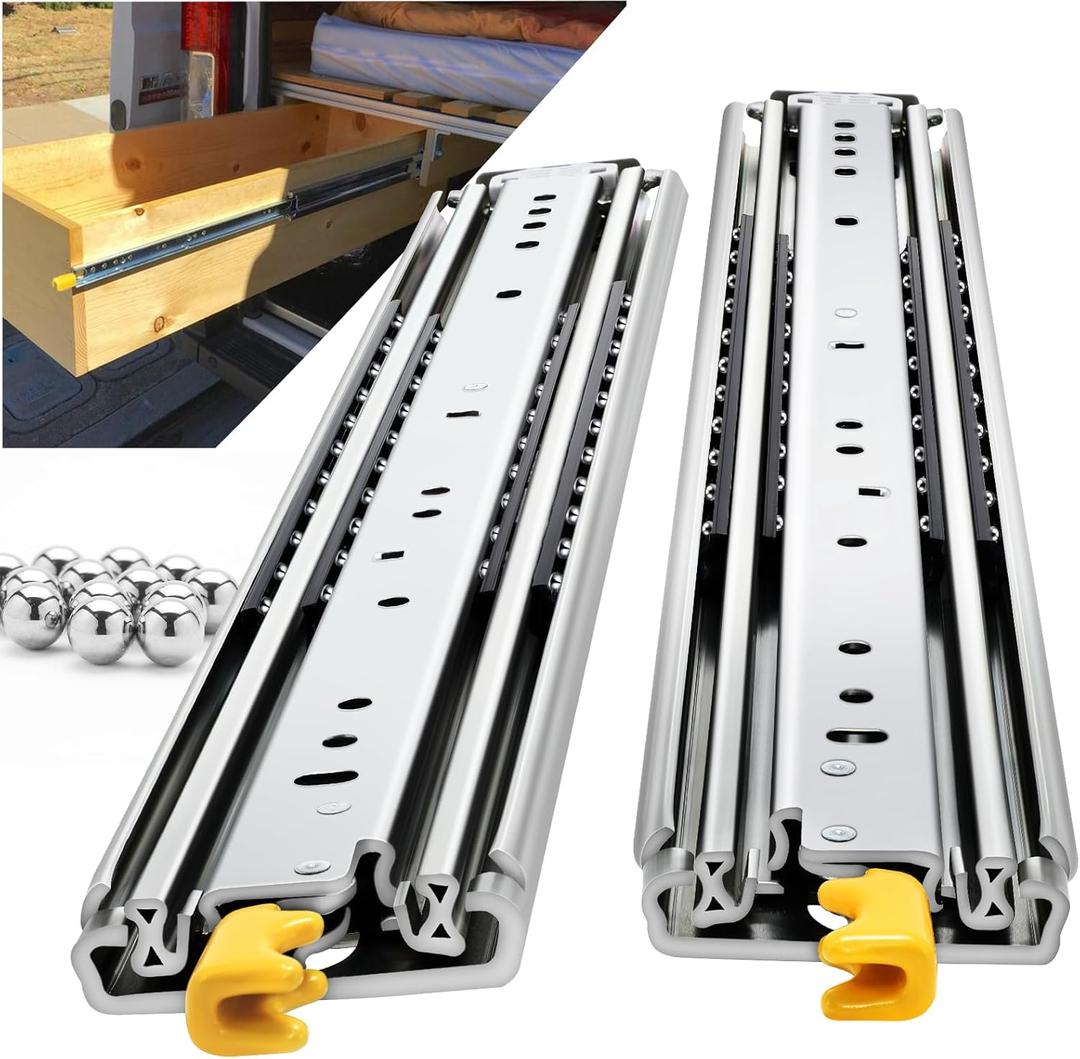 Heavy Duty Locking Drawer Slides Full Extension Runners with Lock 12 14 16 18 20 22 24 26 28 30 32 34 36 38 40 44 48 52 56 60 Inch Side Mount Rails for Drawer Capacity 500lb 1 Pair