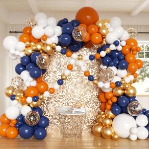 Blue and Orange Balloons Arch Kit, 162pcs Orange Navy Blue White Metallic Gold and Confetti Balloons for Graduation Baby Shower Fall Thanksgiving Birthday Party Decorations