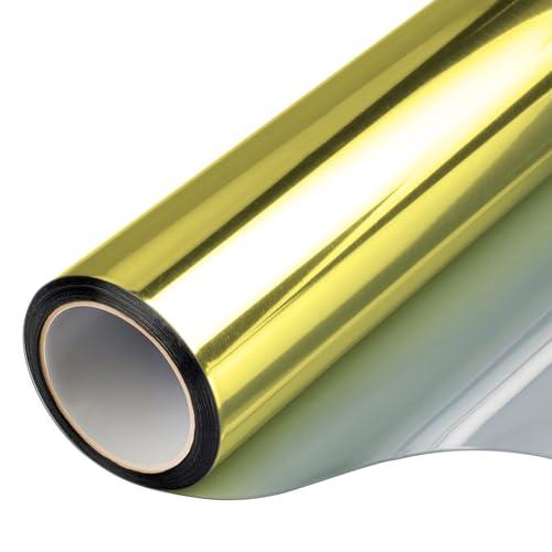 Window Privacy Film One Way Daytime Mirror Tint Treatments UV Heat Control Vinyl Stickers Sun Block Glass Paper Door Covering Reflective,Gold Silver,17.5 Inch x 15.7 Feet