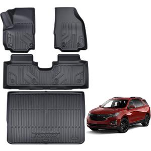TPE Floor Mats & Cargo Liner for 2018-2024 Chevy Equinox/GMC Terrain All-Weather Protection | Full Coverage | Odorless Car Mats & Trunk Tray Custom Fit Set Accessories - Black