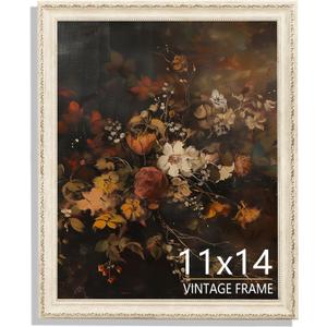 11x14 Vintage Picture Frame, Cream Ivory PS Frame with Wood Grain Texture, Elegant Farmhouse Photo Frame with HD Acrylic Glass for Tabletop or Wall Display - 1 Pack