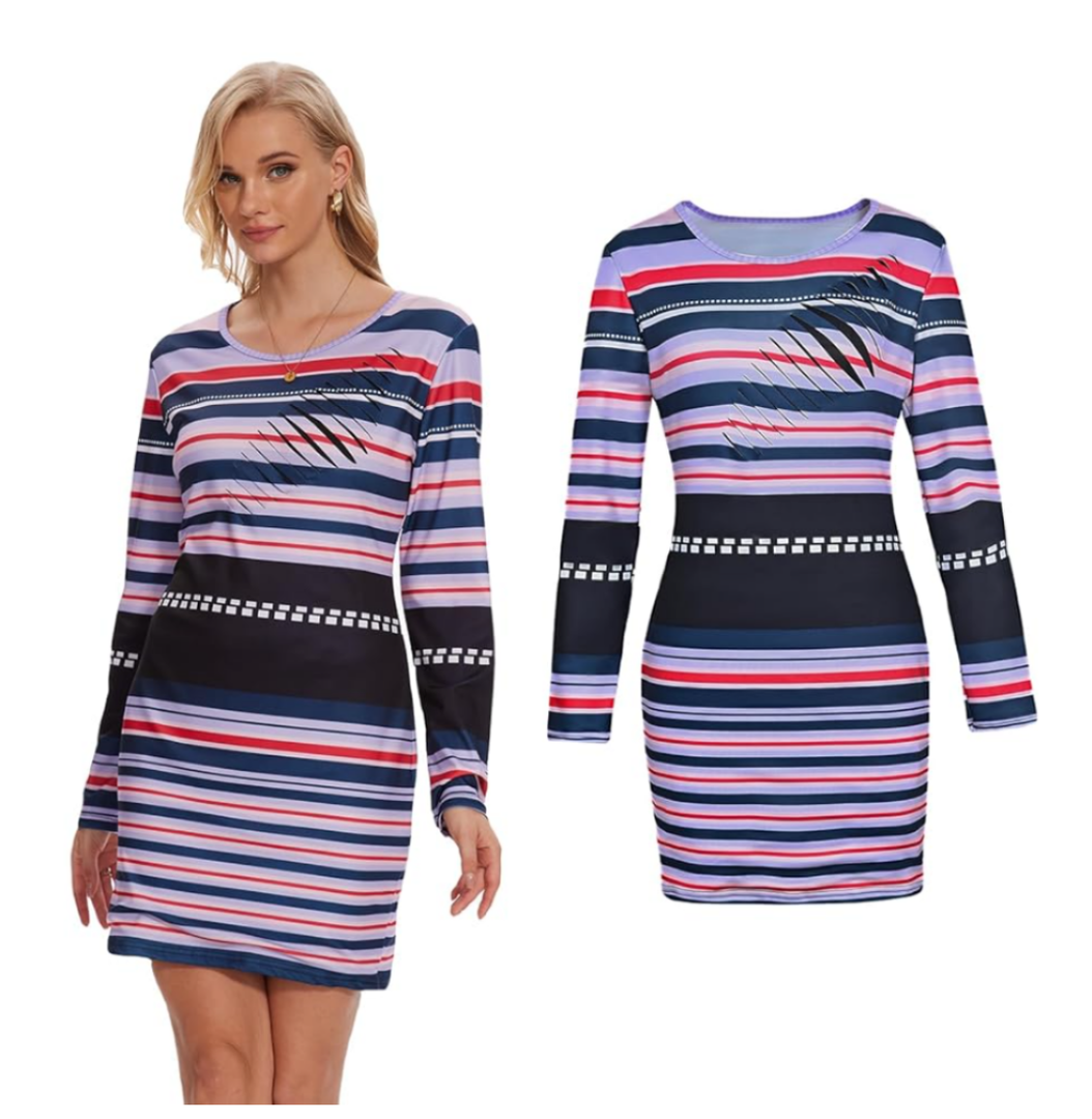 Dress Costumes for Women Stripe Women's Movie Cosplay Outfit for Halloween Party, L
