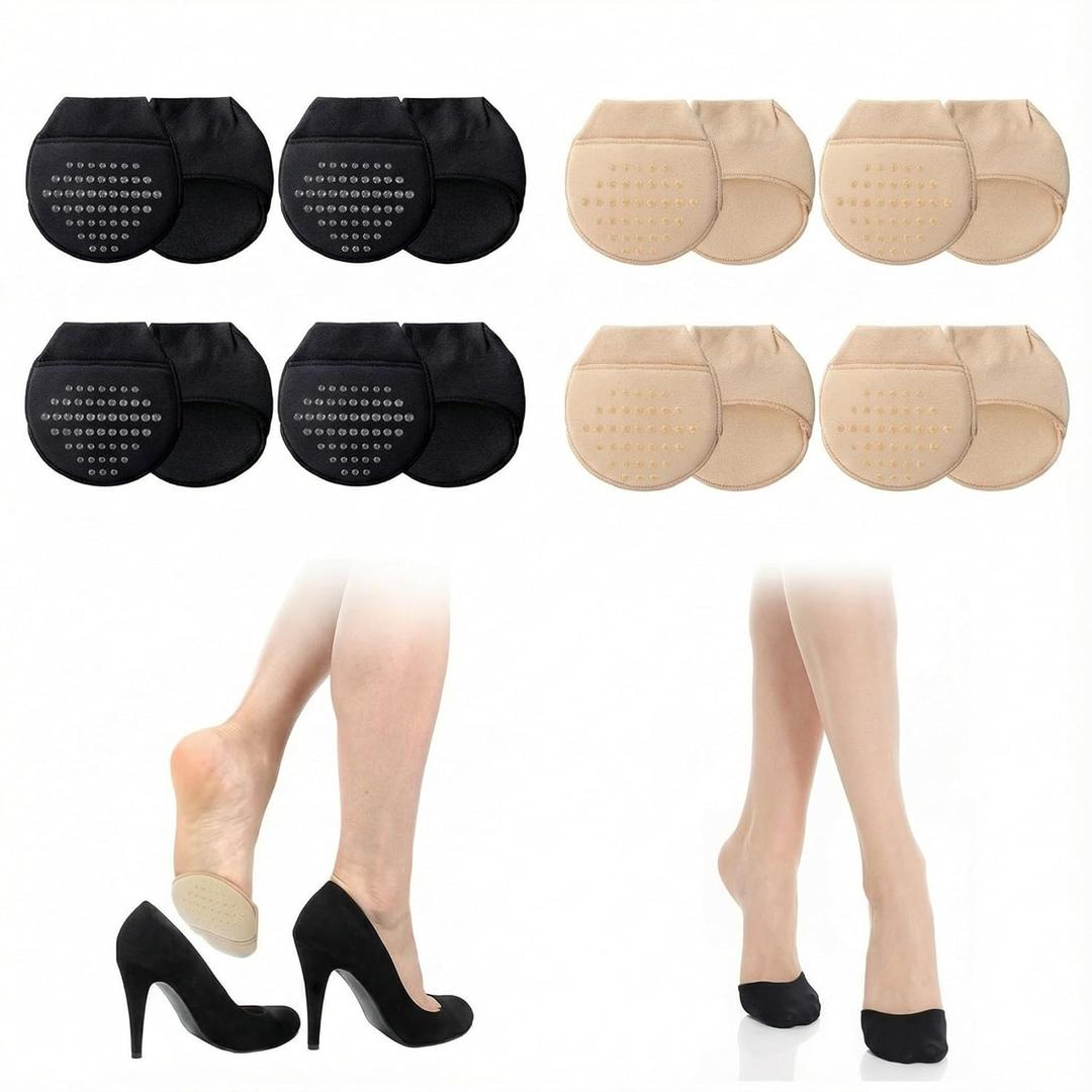 Cuffbow 8 Pairs Women toe socks for heels Ball of Foot Cushion Socks Toe Cover with Padding Non Slip Pain Relief Half Foot Cover