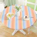 misaya Round Fitted Tablecloth with Elastic Edge, 100% Waterproof Oil Proof Plastic Table Cover, Vinyl Flannel Backed Tablecloth Fits 45"-56" Round Tables for Dinner, Outdoor, Picnic, Rainbow Striped
