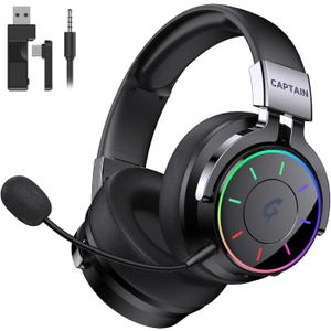 COOLV 2.4GHz Wireless Gaming Headset for PS5, PC, PS4 - RGB Light Gaming Headset, 60 HR Battery, 7.1 Surround Sound, Bluetooth 5.4 Gaming Headphones with Mic (Black)