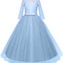 Girls Flower Vintage Floral Lace 3/4 Sleeves Floor Length Dress Wedding Party Evening Formal Pegeant Dance Gown, Size 170 (Blue)