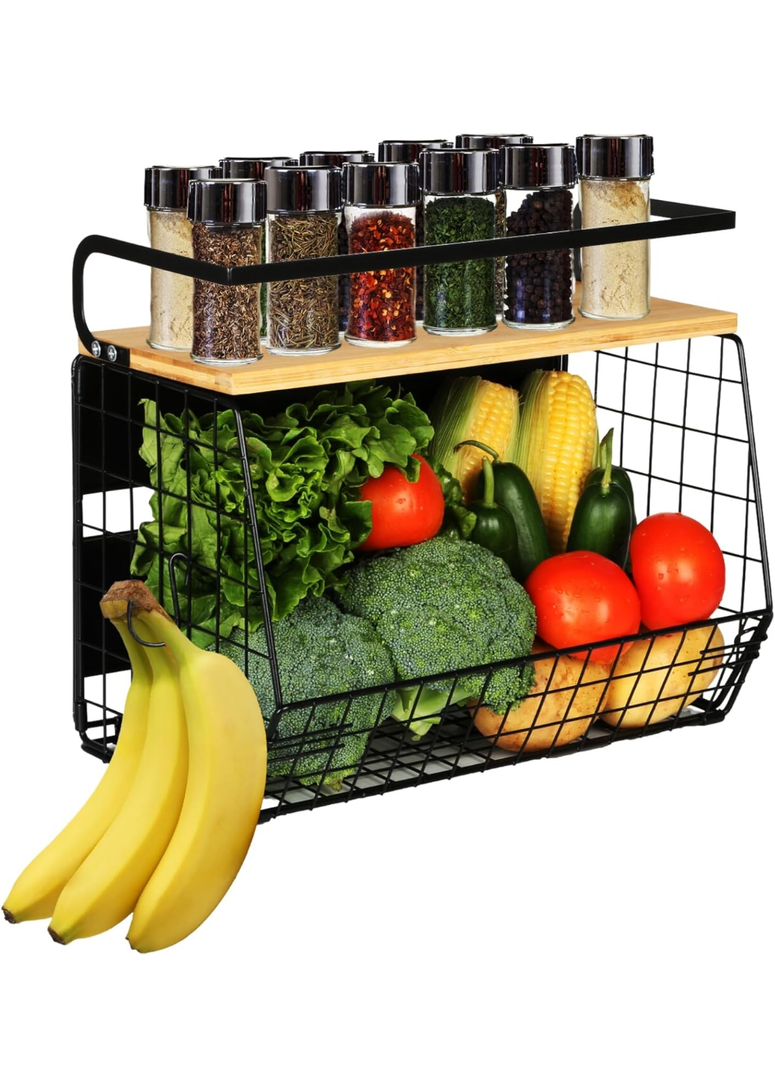 Magnetic Shelf for Fridge with Wood Lid, Fruit Potato and Onion Storage Bins, Pantry Organizers & Storage, Large Container Magnetic Spice Rack for Refrigerator, Kitchen Counter, Cabinet