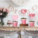 3 PCS Valentine Day Glitter Heart Topiary Tree Plant 5.5'' to 7'' Artificial Pink Heart Potted Tree Fake Plant with Pot for Tabletop Centerpiece Tiered Tray Decor Gifts