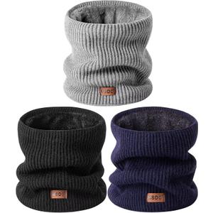 Winter Neck Gaiters for Men 3 Pack,Neck Warmer Men Women with Thermal Thick Warm Fleece Lined Cold Weather (Black ,Grey and Navy)