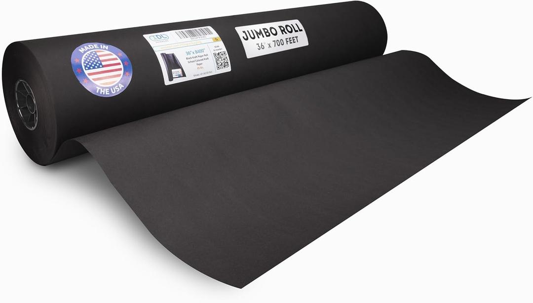 Black Kraft Paper Roll 36" x 8400" (700 feet) - Quality USA-Made Large Paper Roll 45lb Thickness for Packing, Moving, Shipping & Crafts/Art - 100% Recyclable Natural Wrapping Material by IDL Packaging