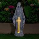 VChymm Solar Virgin Mary Praying Statue 27.9 Inch- Outdoor Religious Garden Decor with LED Lights, Weather-Resistant Magnesium Oxide Sculpture for Yard, Patio, Entryway, Gray Solar Virgin Mary, Large