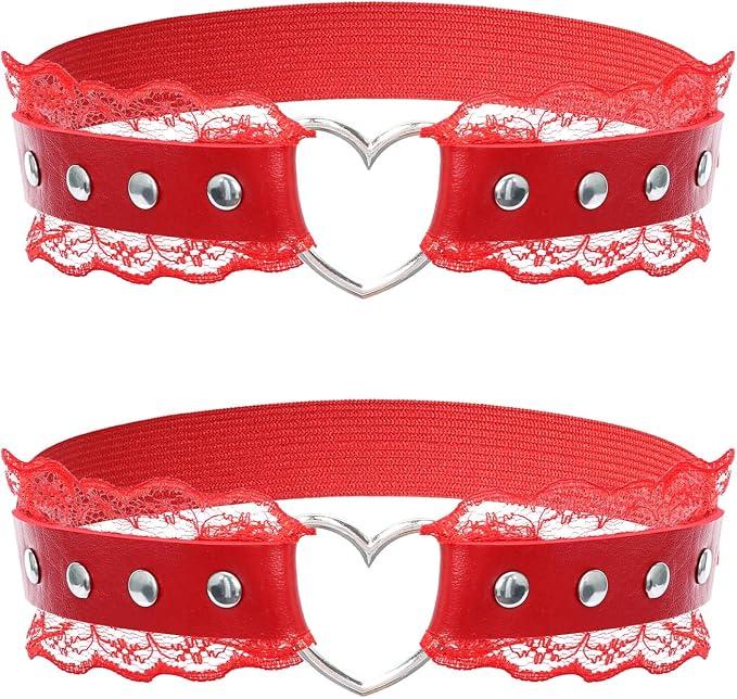 2 Pcs Garter Lace Thigh Garters for Women Adjustable Leg Garter with Heart Design for Cosplay Special Occasions
