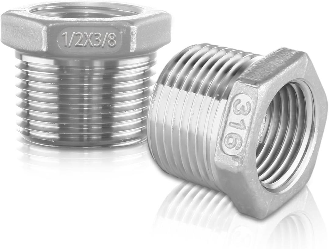 316 Stainless Steel Hex Bushing Reducer, 1/2" NPT Male to 3/8" NPT Female Pipe Fitting Adapter - Corrosion Resistant Connector for Plumbing, Hydraulic, Air, Oil & Gas Systems (1/2" to 3/8")