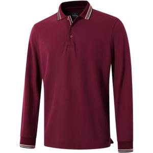 Men's Pique Polo Shirts Long Sleeve Cotton Blend Tipped Casual Collared Polo Shirts Business Classic Fit (XXXL)