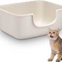 Large Cat Litter Box with High Sides, Open Kitty Litter Boxes Anti-Splashing for Indoor Cat Low Entry Cat Litter Pan for Small and Elderly Cats, Tool-Free Assembly(19.7 * 15.76 * 8.67 White)
