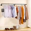 66.1" Industrial Pipe Clothing Rack, Wall Mounted Clothes Rack for Hanging Clothes, Detachable Space-Saving Heavy Duty Iron Garment Rail for Closet Storage 3 Base, Black