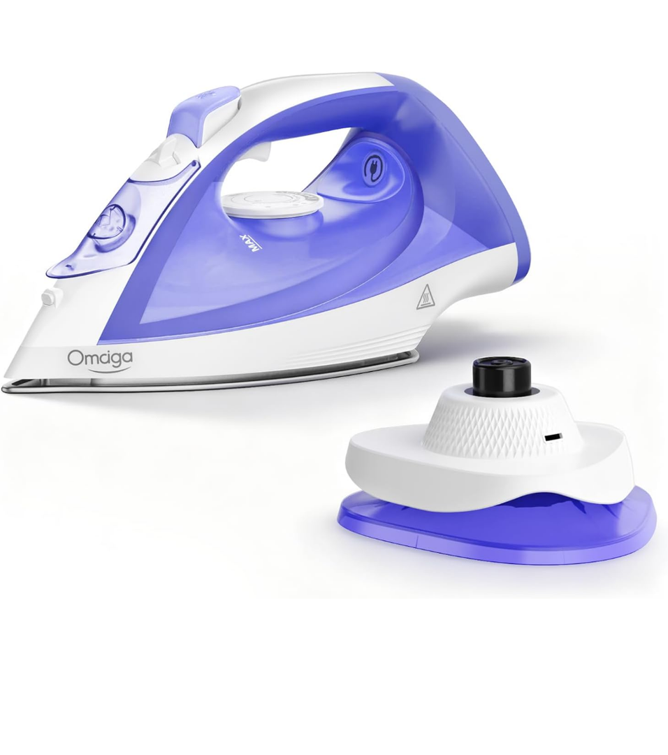 Cordless Iron for Clothes, 1550W 2-In-1 Cordless/Corded Steam Iron Rapid Heating, Ceramic Soleplate, 3-Way Auto-Off, Self-Cleaning, 12.85oz Water Tank Ironing Clothes for Home, Purple