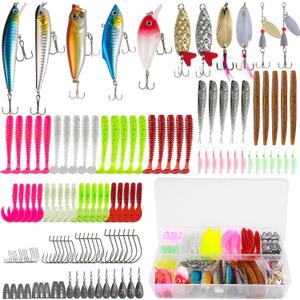 Fishing Lures for Bass Trout Salmon 160pcs Fishing Tackle Box for Freshwater and Saltwater Fishing Gear and Equipment Fishing Bait Spoon Soft Plastic Worms Crankbait Jigs Fishing Hooks