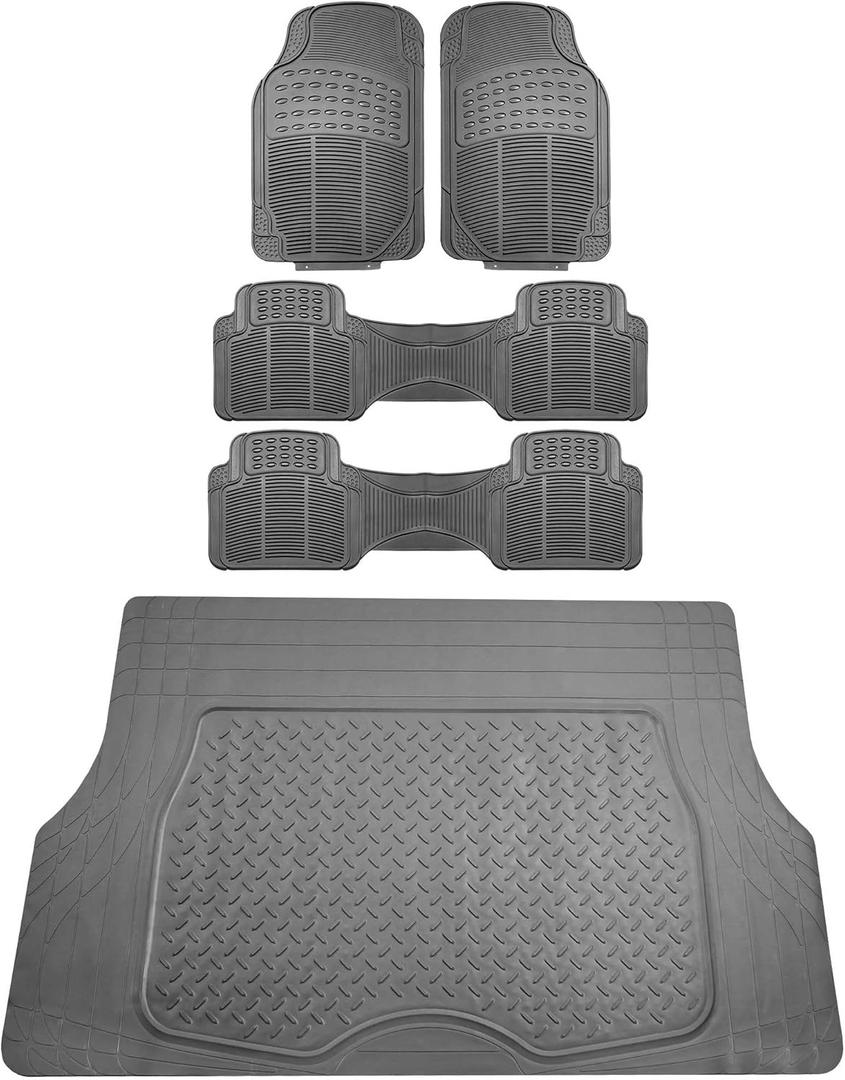FH Group 3 Row Climaproof Trimmable Non-Slip Vinyl Floor Mats with Cargo Liner- Universal Fit for Cars Trucks and SUVs (Gray) F11306 + F16401