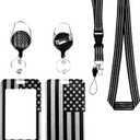 3 x ID Badge Holder with Lanyard, Lanyards for Id Badges Reel Retractable Heavy Duty Removable Name Tag Holder, American Flag Lanyard for ID, Nurse Teacher Office Gifts