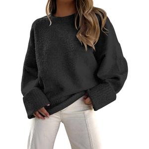 ANRABESS Women's Oversized Sweaters 2025 Long Sleeve Fuzzy Knit Casual Chunky Pullover Sweater Fall Outfits Clothes (Large, Black)