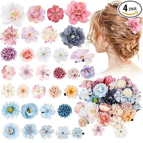 32 Pieces Flower Hair Clip for Women Artificial Rose Hair Aaccessories Bride Claw Clip Floral Barrettes for (Pink White Purple Blue)