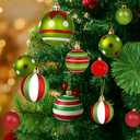 Hungdao 32 Pcs Christmas Ball Ornaments Lime Green Red Christmas Ornament Plastic Xmas Tree Decoration Assorted Size Dot Stripe Holiday Ornament for Tree Home Indoor Decor, 3.1/2.3/1.5 Inch
