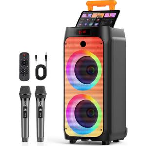 HWWR Karaoke Machine for Adults, Big Party Speaker with 500W Peak Power, Wireless PA System with Dual 8" Subwoofers, Disco Lights & 2 Microphones for Home Party Outdoor, Support USB/AUX/REC/TWS