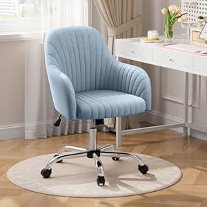 Warmiehomy Velvet Desk Chair for Home Office, Modern Adjustable Swivel Task Chair, Women Vanity Chairs with Arm Rest for Bedroom Dressing Room