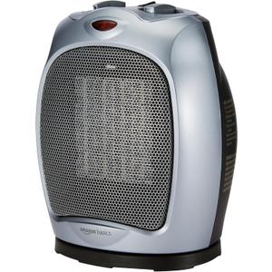 Amazon Basics Oscillating Ceramic Portable Indoor Space Heater, Fast Heating Technology, Overheat and Tip-Over Protection, Adjustable Thermostat, 1500W, 7.52"D x 6.34"W x 9.45"H, Silver