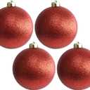 4PCS 4.7 Inch Large Glitter Christmas Balls Ornaments for Tree Bulk Plastic Shatterproof Hanging Ball Christmas Tree Decorations Indoor Outdoor for Holiday Wedding Birthday Party Supplies (Red)