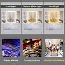 Trifold Makeup Mirror with Lights and Magnification 3X, 5X, 10X, Clear Cosmetic Storage Organizer, 3 Way Lighted Vanity Mirror, 3 Color Changing Dimming Touch Tabletop Mirror