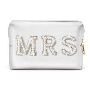 Y1tvei Bride Patch Letter Makeup Bag for Women Bridesmaid Engagement Gift for Her White Pearl Rhinestone Travel Toiletry Bag Make Up Bag Pouch for Purse Bridal Shower Gifts for Engagement Wedding