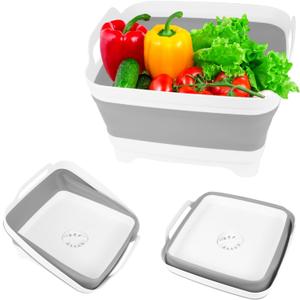 Hovom Collapsible Dish Basin with Drain Plug, 8.5L 2.2 Gallon Foldable Wash Basin, RV Portable Camping Sink, Outdoor Multiuse Space Saving Wash Bin for Baby Bottle, Kitchen Storage Tray (Gray)