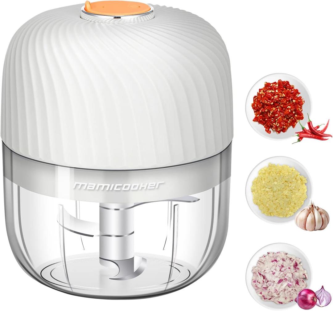 Electric Garlic Chopper, Mini Portable Veggie Chopper, 250ML Garlic Grinder Masher Onion Grinder, Blender to Vegetable, Wireless Food Processor for Ginger, Chili, Fruit, Meat, etc (White)