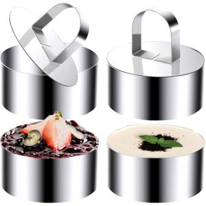 Round Cake Ring Molds, 4 inch Stainless Steel Food Rings Dessert Mousse Cooking Rings Mold Extra High 6cm with Pusher & Lifter (Include 4 Rings & 2 Pushers)
