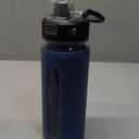 Kodrine 20oz Glass Water Bottle with Straw-2 Lids for Easy Carry with Handle, Silicone Sleeve & Time Marker, Reusable Glass Drinking Bottle for Home,Office,Outdoors, Cupholder Friendly-Blue