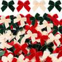 Waydress 120 Pcs 1 Inch Tiny Mini Christmas Velvet Bows for Crafts Xmas Twist Tie Bows Ribbon Bowknot Christmas DIY Craft Sewing Scrapbooking Gift Wrapping(Red, Green, Cream)