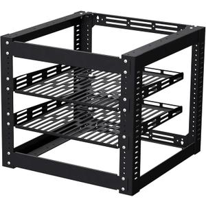 10U Open Frame Network Rack for IT & AV Gear, Floor Standing or Wall Mounted, 2 PCS 1U Rack Shelves & Mounting Hardware,Network Rack for 19" Device