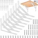 8 Pcs Heavy Duty Floating Metal Shelf Brackets, L Shaped Wall Mount Shelves Support Angle Brackets (3.7 x 6 inch White)