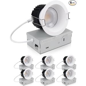 zouzai 6 Pack 3 Inch 5CCT LED anit- Glare Down Light with Junction Box, 2700K/3000K/3500K/4000K/5000K Selectable, LED spot, Dimmable - ETL and Energy Star Certified (White, 3 inch 【6 Pack】)