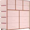 Jojoka Dresser for Bedroom with 12 Drawer, Dressers & Chests of Drawers for Hallway, Entryway, Storage Organizer Unit with Fabric, Sturdy Metal Frame, Wood Tabletop, Easy Pull Handle (Pink)