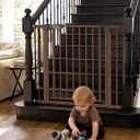 Babelio Baby Gate with Black Wood Pattern, 29-48 Inch Auto Close Dog Gate PressGuard P7 for The House, Stairs and Doorways, Pressure Mounted Pet Gate with Door and Y Spindle Rods