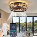 18" Caged Ceiling Fan with Lights Remote Control, Rustic Flush Mount Ceiling Fan with Reversible Motor, 6 Speeds Farmhouse Boho Low Profile Ceiling Fans for Bedroom Kitchen