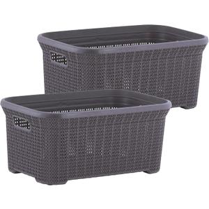 Plastic Laundry Basket Designed Small Storage Hamper Basket, Cloths Basket Organizer with Cut-out Handles. Space Saving for Laundry Room Bedroom Bathroom, Knit Design 40 Liter. (Purple, 2-pack)